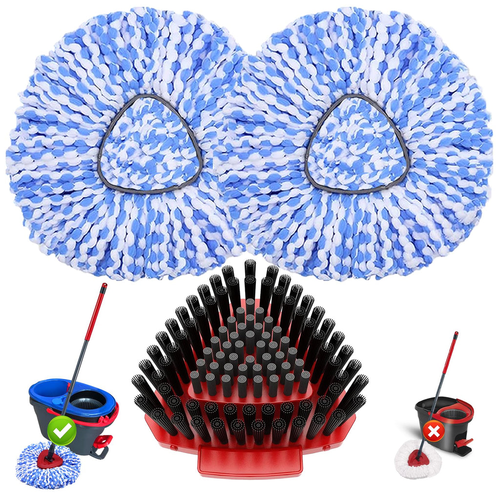 Fatmass Spin Mop Head Replacement for Vileda RinseClean 2-Tank System,2 Mop Replace Heads + 1 Upgrade Scrubber Brush, 100% Microfiber Mop Refills Deep Cleaning Machine Washable