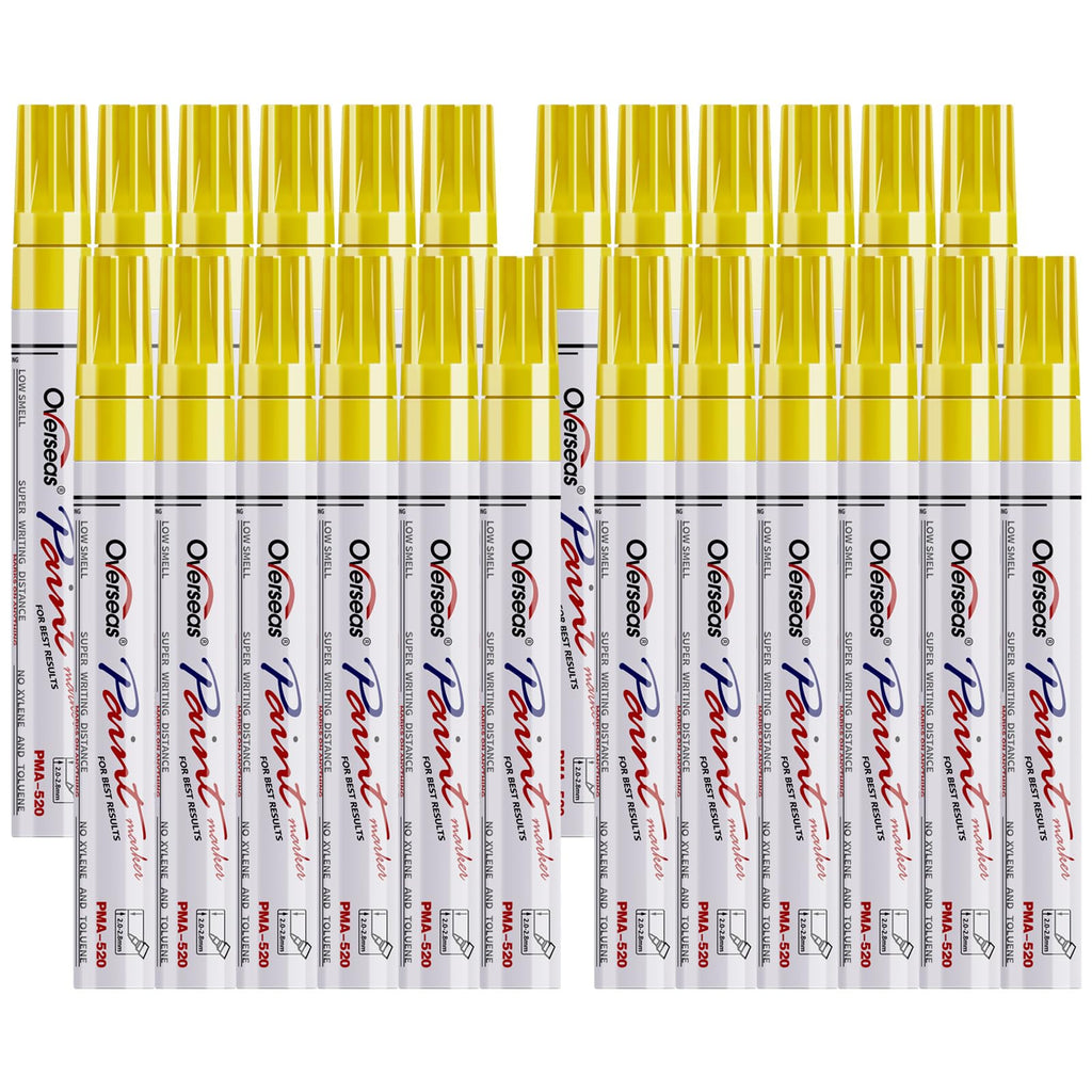 Overseas Paint Pens Paint Markers Bulk - 24 Pack Yellow Permanent Oil Based Markers Set, Quick Dry, Waterproof, Medium Tip Marker Pens for Metal, Rock, Ceramic, Wood, Plastic, Canvas, Glass, Rubber