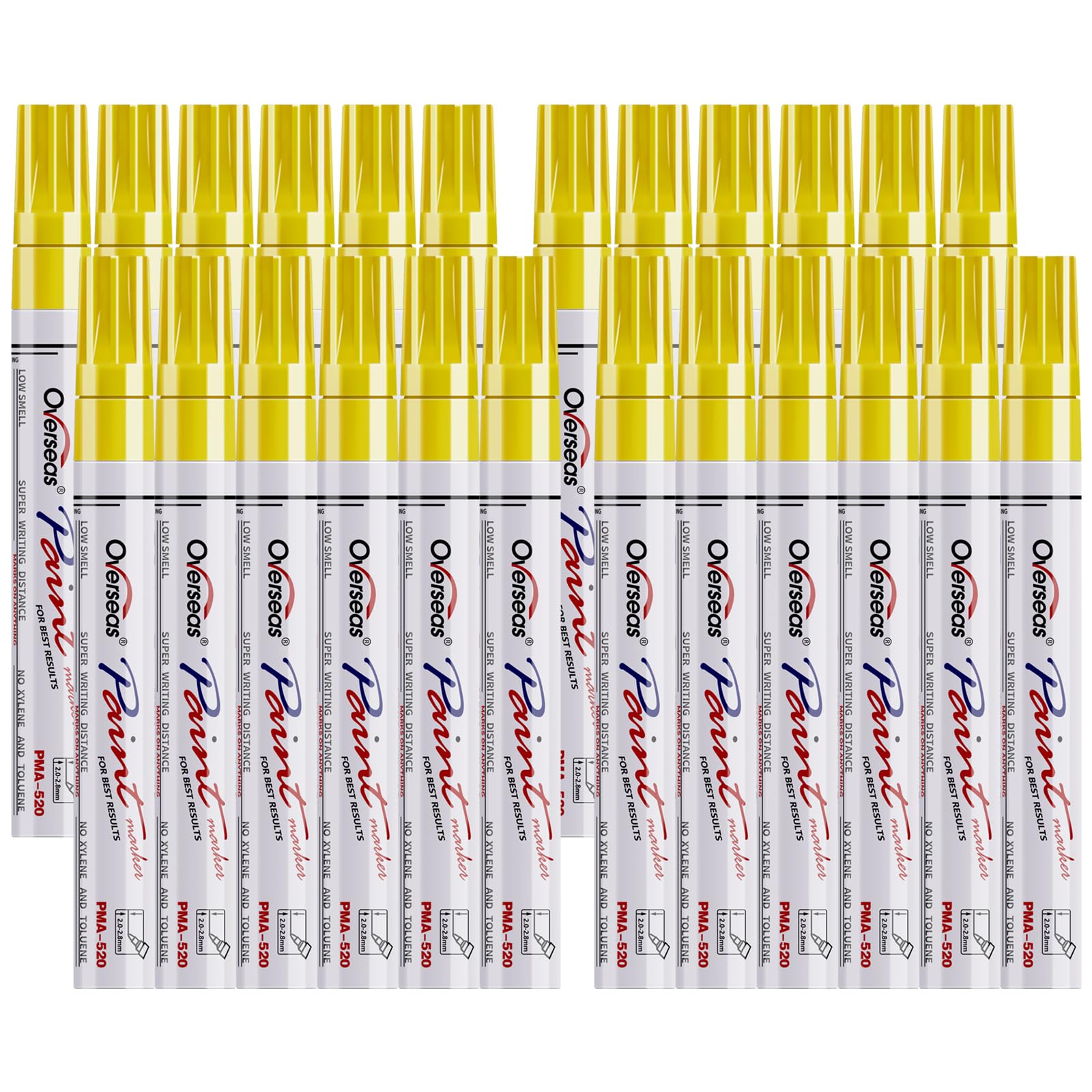 Overseas Paint Pens Paint Markers Bulk - 24 Pack Yellow Permanent Oil Based Markers Set, Quick Dry, Waterproof, Medium Tip Marker Pens for Metal, Rock, Ceramic, Wood, Plastic, Canvas, Glass, Rubber