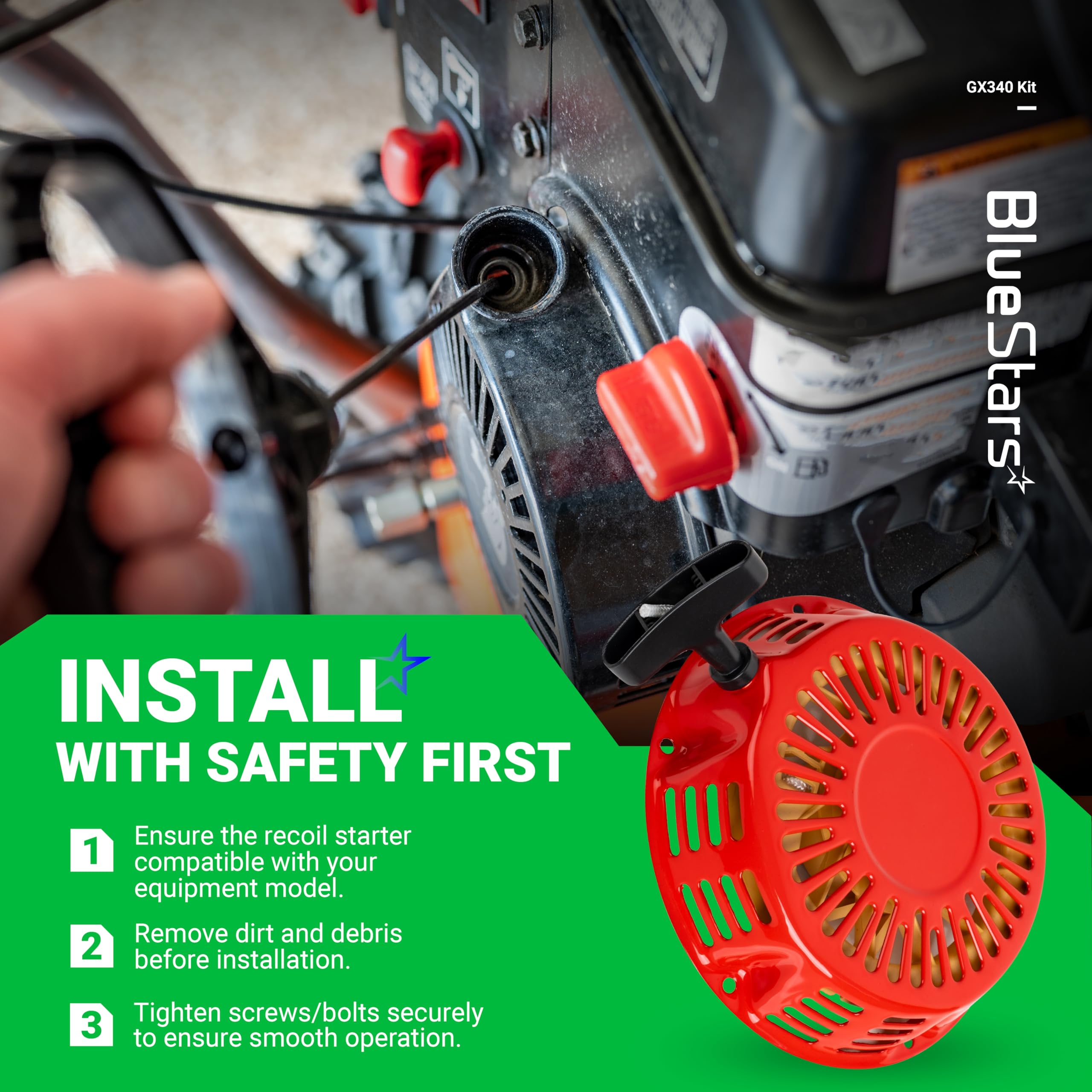BlueStars GX340 GX390 Recoil Starter Pull Start Assembly with Pull Cord - for Honda GX610 GX620 Clones 339c 389cc 420cc 439cc 459cc 11hp 13hp Generator Pressure Washers 28400-ZE3-W01ZA Oregon 31-060