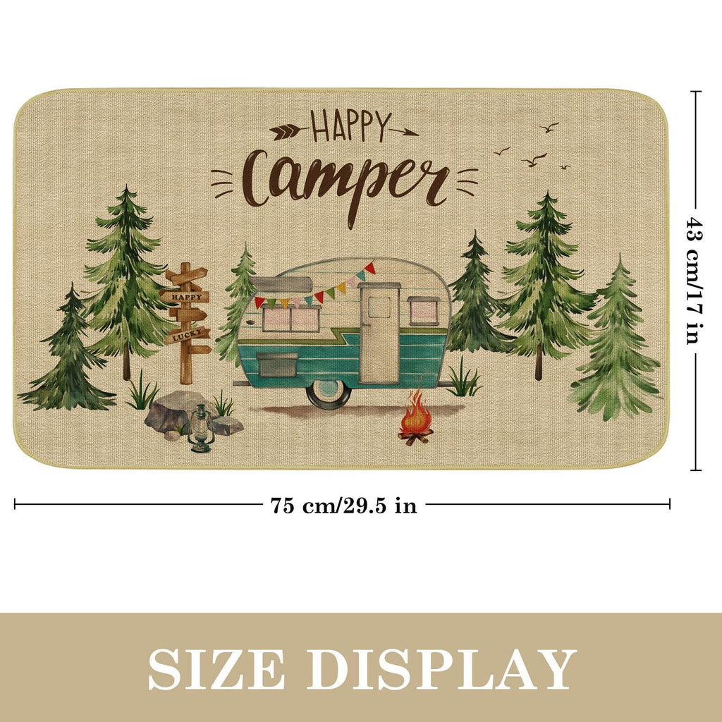 comfoyar Camper RV Door Mat, Happy Camper Floor Mats, Welcome Mat with Rubber Backing for Shoe Scraper, Non Slip, Easy to Clean Floor Mat Rug for Outside Camper Decor (17"x 30")