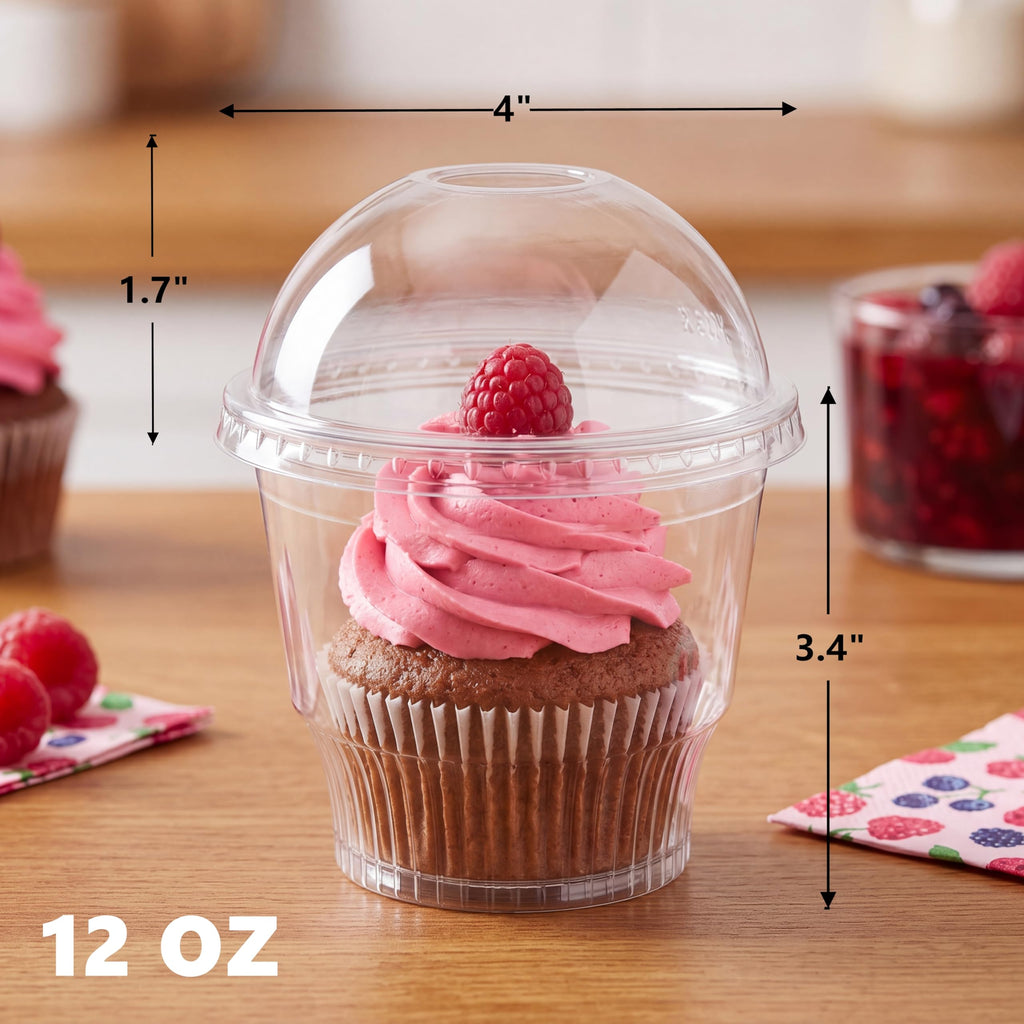 Lyellfe 100 Pack Dessert Cups with Dome Lids, 12 Oz Clear Plastic Cups, BPA Free Reusable Parfait Ice Cream Snack Cups for Pudding, Fruit, Cupcake, Iced Cold Drinks