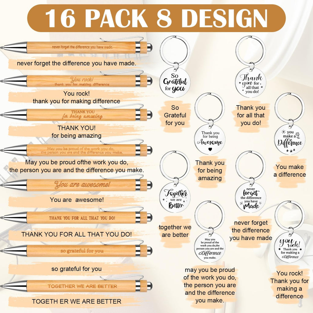 64 Pcs Thank You Inspirational Pens Gift Motivational Quote Pen with Thank You Cards Staff Appreciation Gifts Appreciation Keychain Organza Bags Employee Leaving Gifts for Teacher Colleagues Office