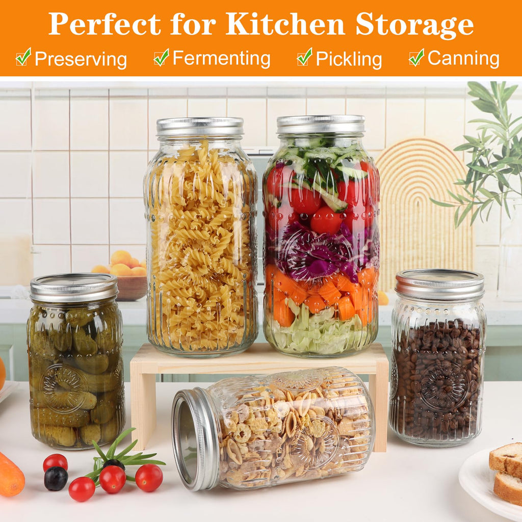 HINGWAH Wide Mouth Mason Jars 64 oz, 3 Pack Large Half Gallon Mason Jars with Airtight Lids and Bands, Clear Glass Canning Jars for Preserving, Pickling, Canning, Meal Prep & DIY Crafts (Sunflower)
