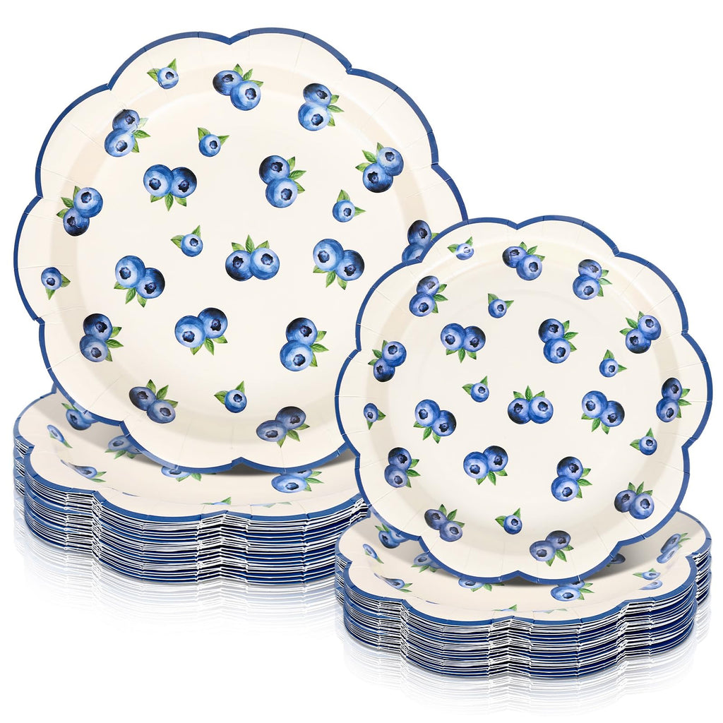 FYSUIMU 50Pcs Blueberry Scalloped Paper Plates 7 & 9 Inch Disposable Dinner Dessert Plates for Summer Birthday Baby Shower Party Supplies