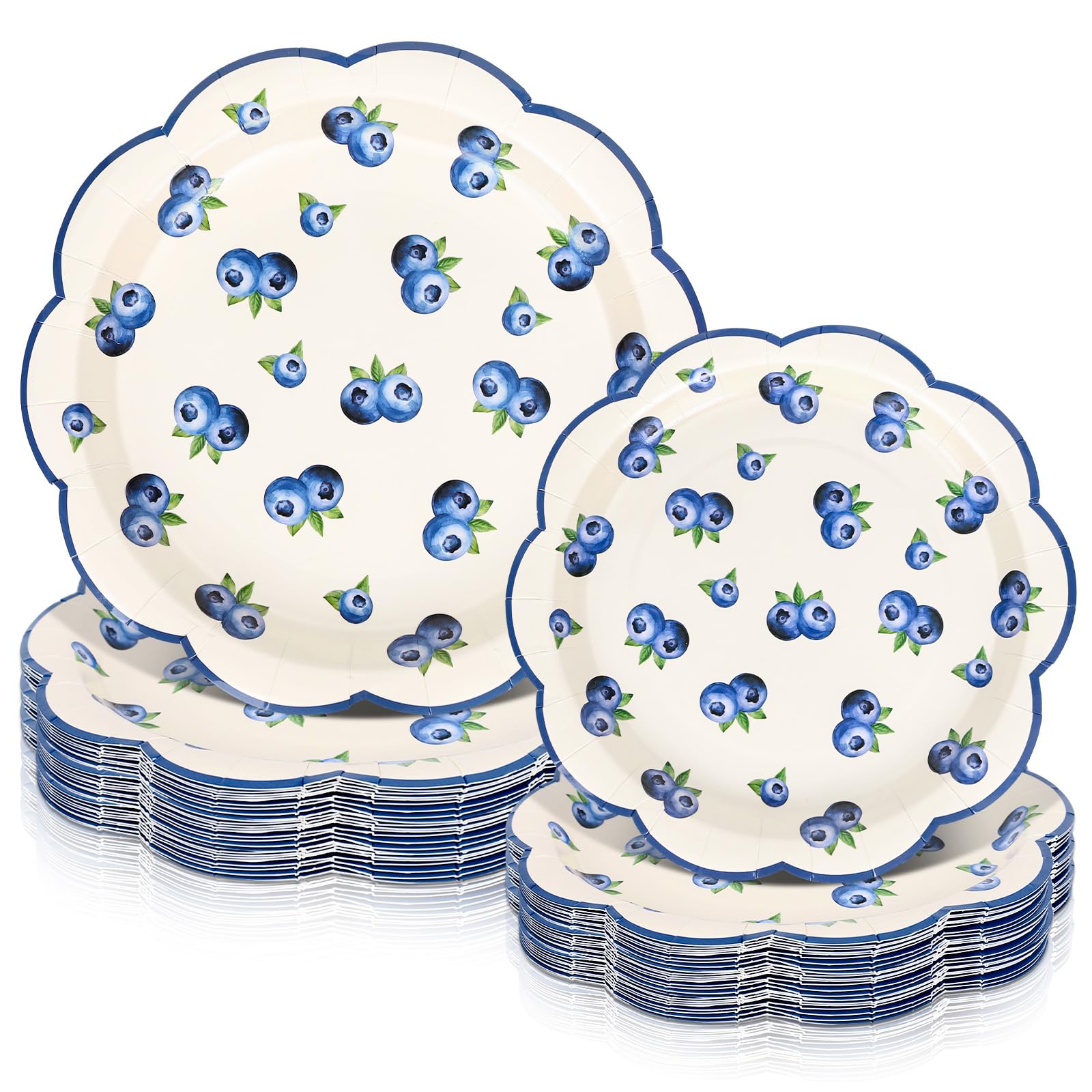 FYSUIMU 50Pcs Blueberry Scalloped Paper Plates 7 & 9 Inch Disposable Dinner Dessert Plates for Summer Birthday Baby Shower Party Supplies
