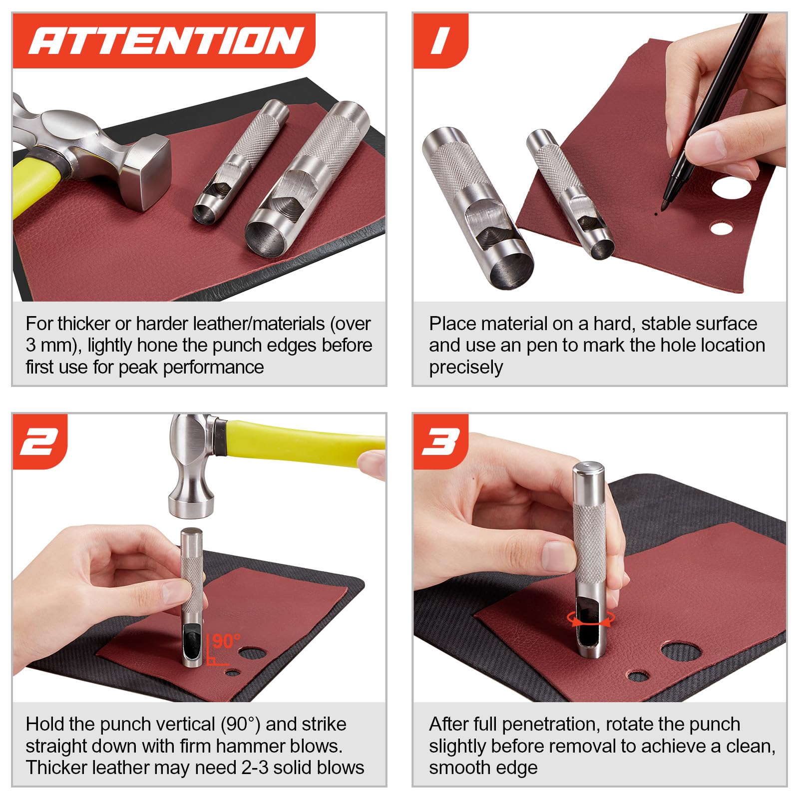 Spurtar 12 PCS Steel Hollow Leather Punch Set 1/8''-3/4'' Heavy Duty Round Hole Punch Set Leather Hole Tool for Watch Cloth Belt Gaskets w/Storage Bag