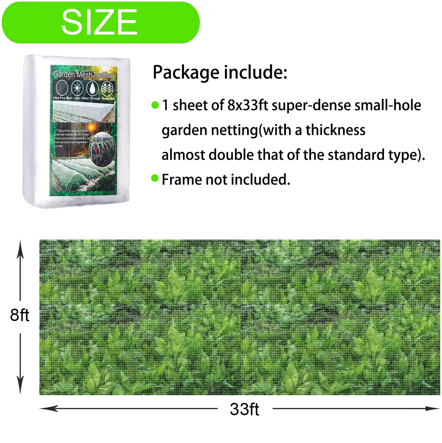 Ultra Fine Garden Mesh Netting, Barrier Protection Net for Anti Mosquito Insects Birds Animals, 8x33FT Plant Cover for Protecting Vegetable Plants Fruits Crops Greenhouse Row Cover Protection Mesh Net