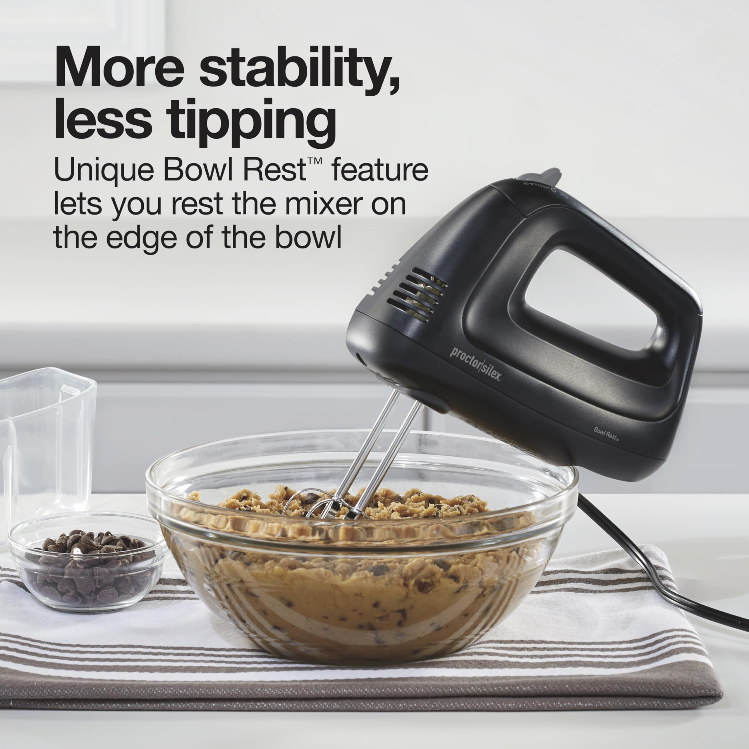 Proctor Silex 5-Speed Electric Hand Mixer for Baking, 100W, Snap-On Storage Case, Lightweight with 2 Beaters, Matte Black (62512)