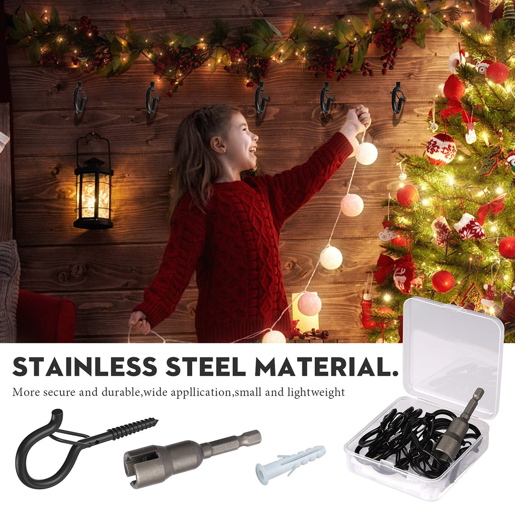 50 Set Q-Hanger Hooks for Outdoor String Lights, GIPTIME Ceiling Hook Screw Christmas Rope Light Clips, Fairy Lights Plants Wind Chimes Decoration Hanging Safety Buckle Design, Include Wing Nut Driver