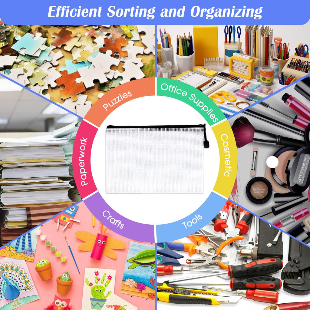 22 Pcs A5 Zipper File Bags, Mesh Zipper Pouch Document Bag Waterproof Mesh Pencil Pouch Plastic Zipper Pen File for Home School Office (Black)