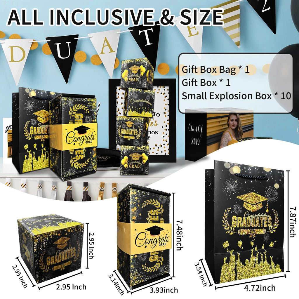 Graduation Surprise Explosion Gift Box, Funny Pop Up Cash from Money Case for Her Him Preschool High School College, DIY Novelty Luxury Folding Bouncing Money Boxes for Class of 2026 (Black)