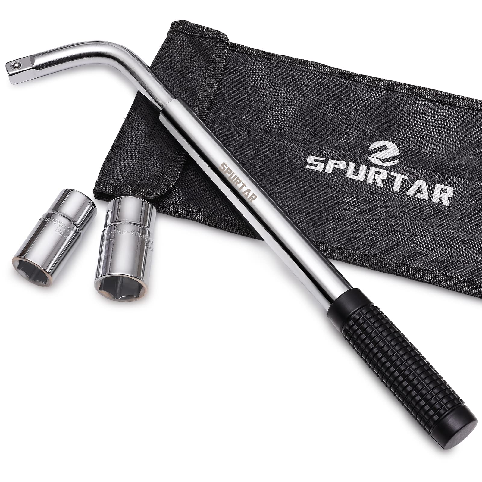 Spurtar Telescoping Lug Wrench Extendable Wheel Brace Lugs Wrench Tyre Repair Kit Wheel Nut Remover 1/2 Drive with 17/19mm and 21/23mm Sockets Storage