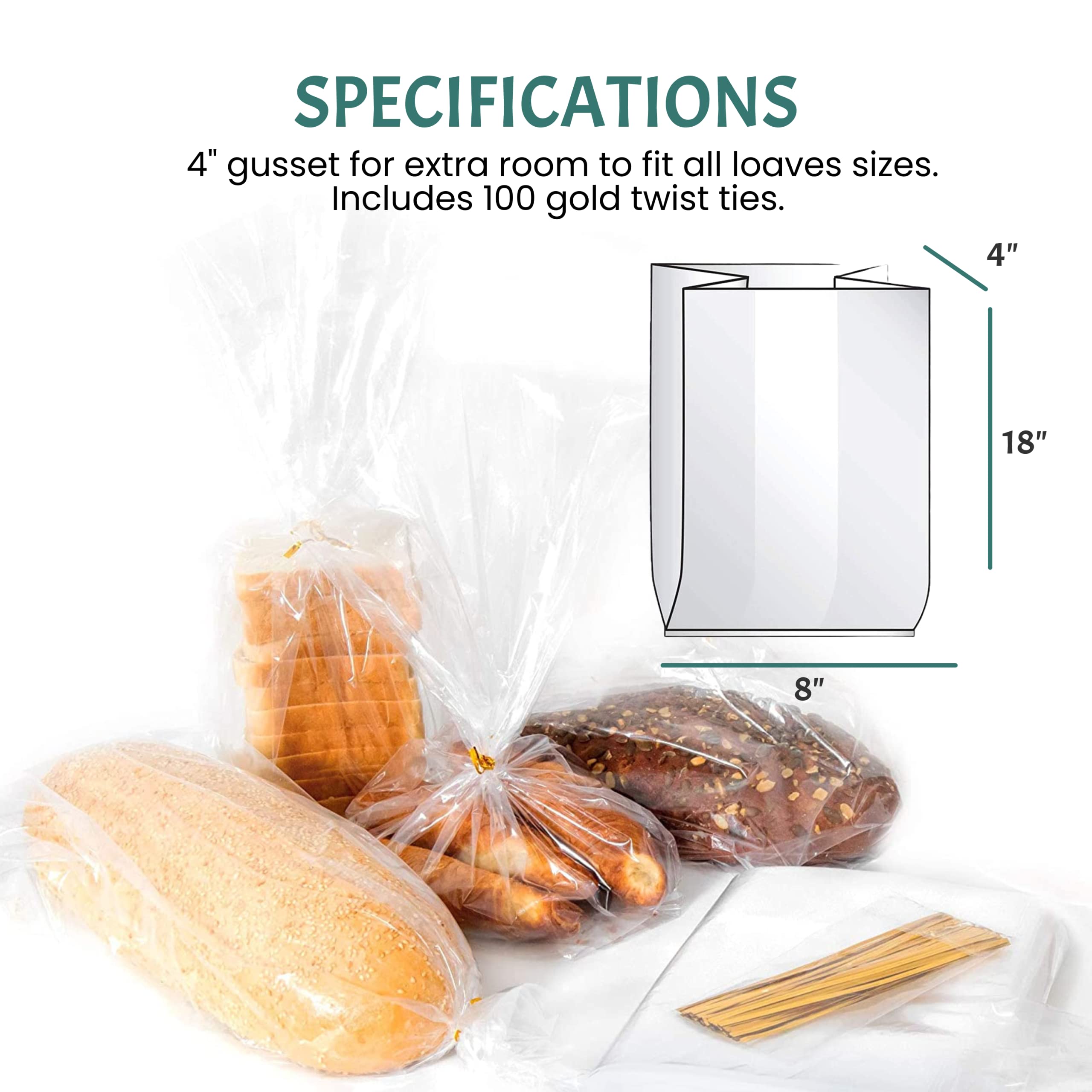 Reusable Bread Bags for Homemade Bread - 100 Pack Plastic Bread Bags with Ties For An Airtight Moisture-free Preservation and Storage - Loaf Home Bakers Bakery Owners