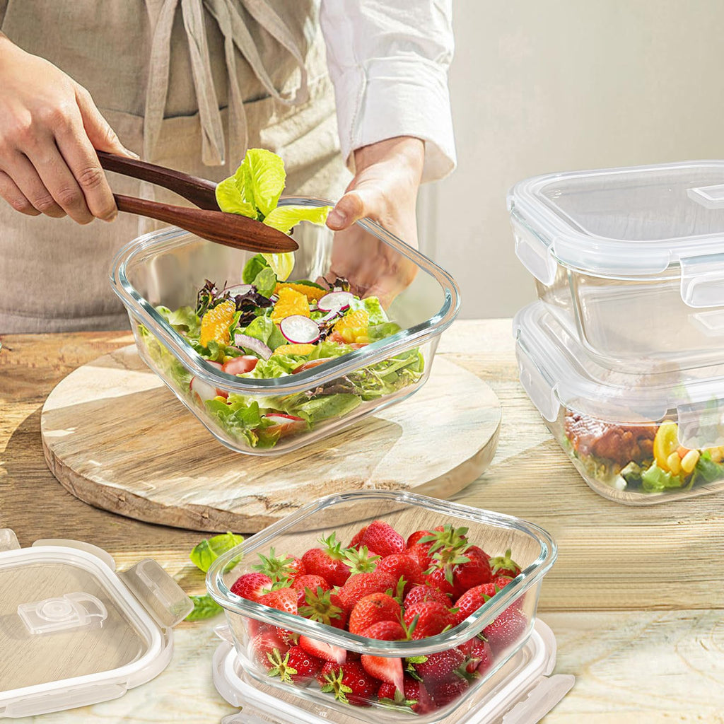 Glass Container Food Storage 24 oz, 3 Cup Small Glass Containers with Lids, Oven Safe Food Storage Containers, Freezer Containers for Kitchen, Take Out and To Go, Soup Container for Food Prep, 4 Pack