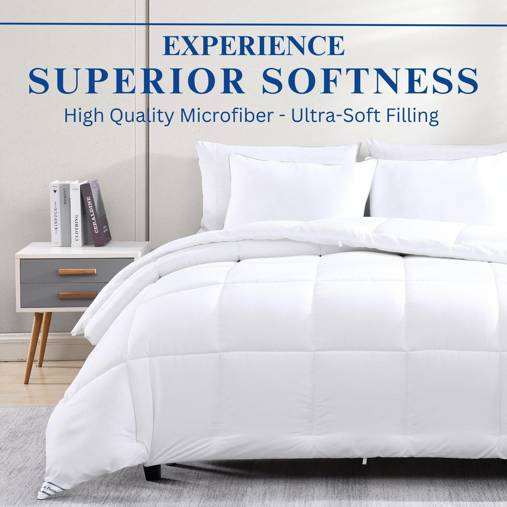 Comforter Twin Size Goose Down Alternative Microfiber Quilted Solid Comforter/Duvet Insert - Ultra Soft Hypoallergenic Bedding - Medium Warmth for All Seasons Twin Comforter - White