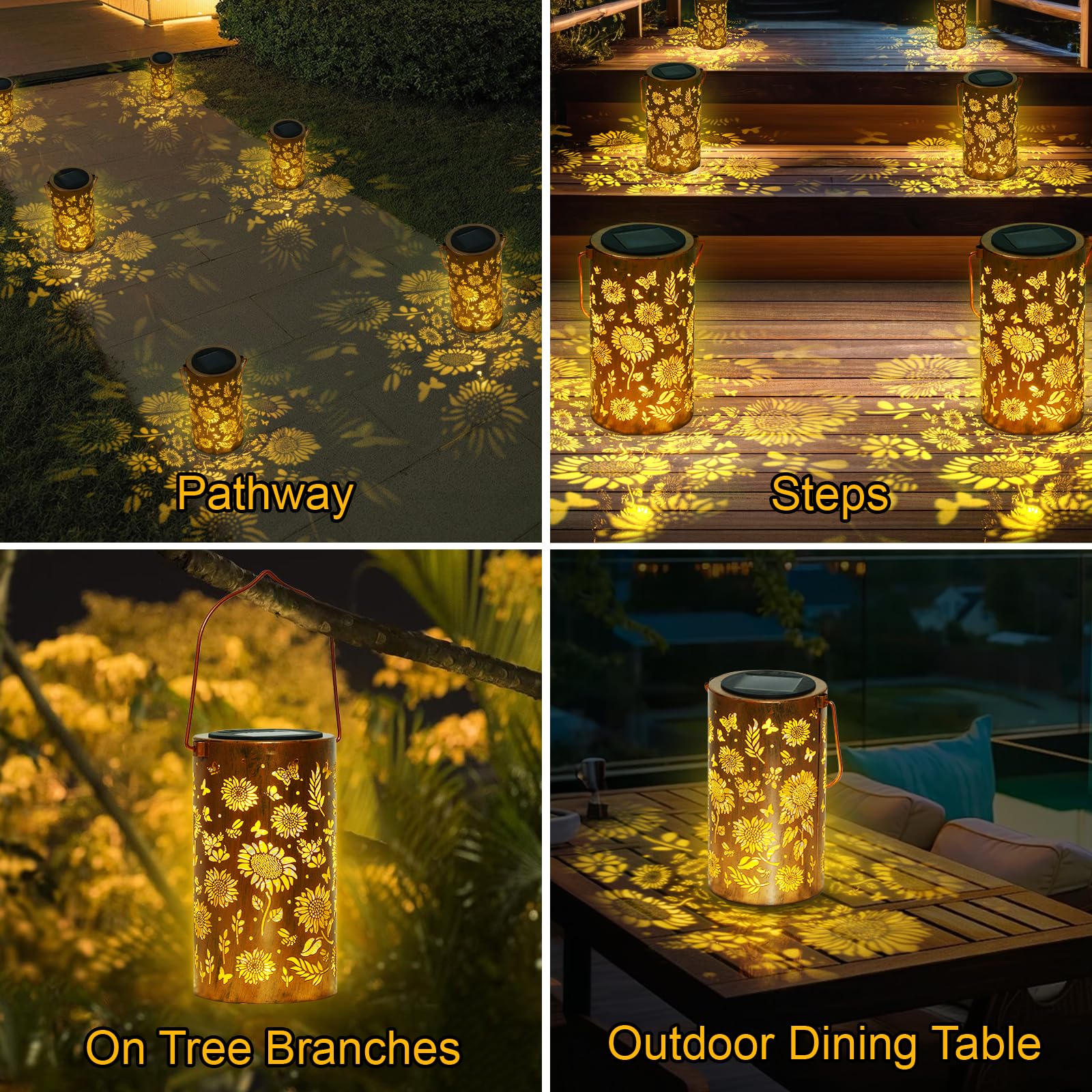 Ninonly Solar Sunflower Lanterns Outdoor, Solar Hanging Lights Waterproof Garden Decor, Solar Powered Light for Yard Patio Pathway Landscape, Gifts for Mom, Grandma, Women, Mother's Day Christmas