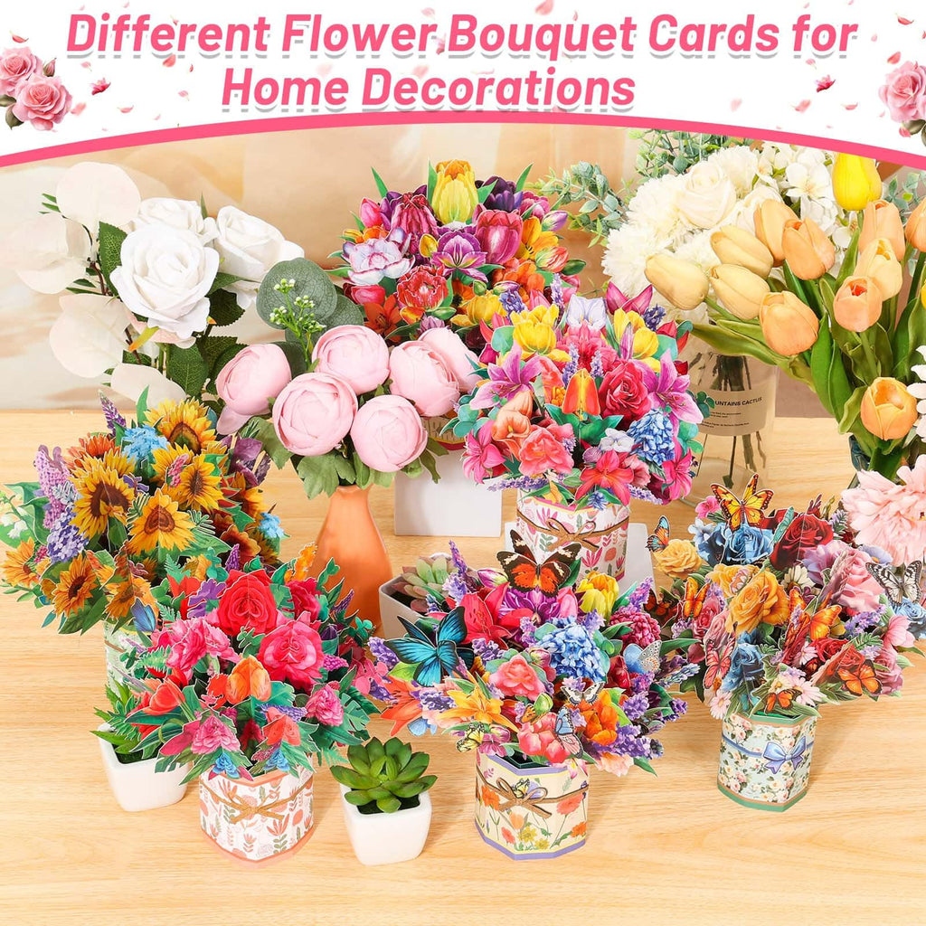 6 Pack Paper Flower Pop Up Cards, Flower Bouquet Card Popup 3D Greeting Cards for Mother's Day, Graduation, Anniversary, Birthday, Congratulations, Get Well, Home Decor, with Envelope and Note
