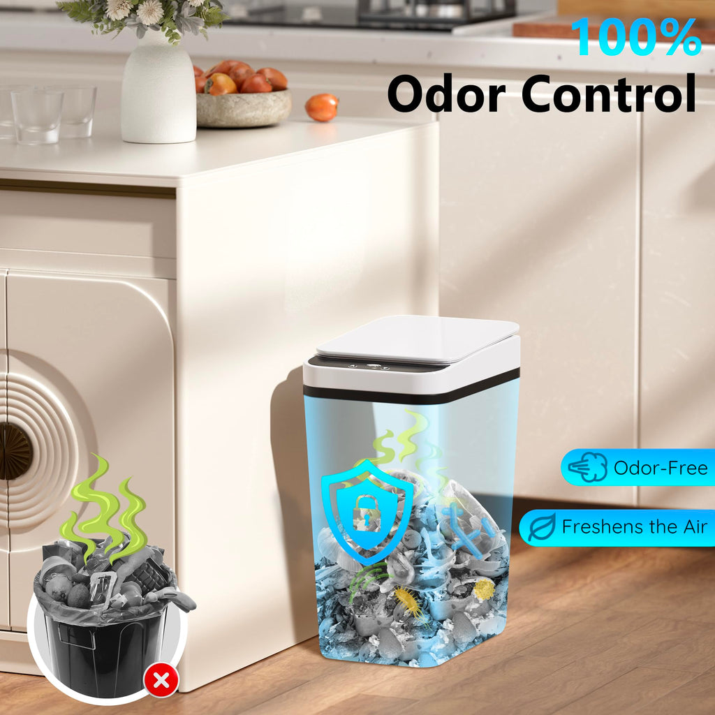 Bathroom Trash Can with Lid Touchless Automatic Garbage Can, 2.6 Gallon Slim Waterproof Motion Sensor Smart Trash Can, Small Plastic Trash Bin for Bedroom, Living Room