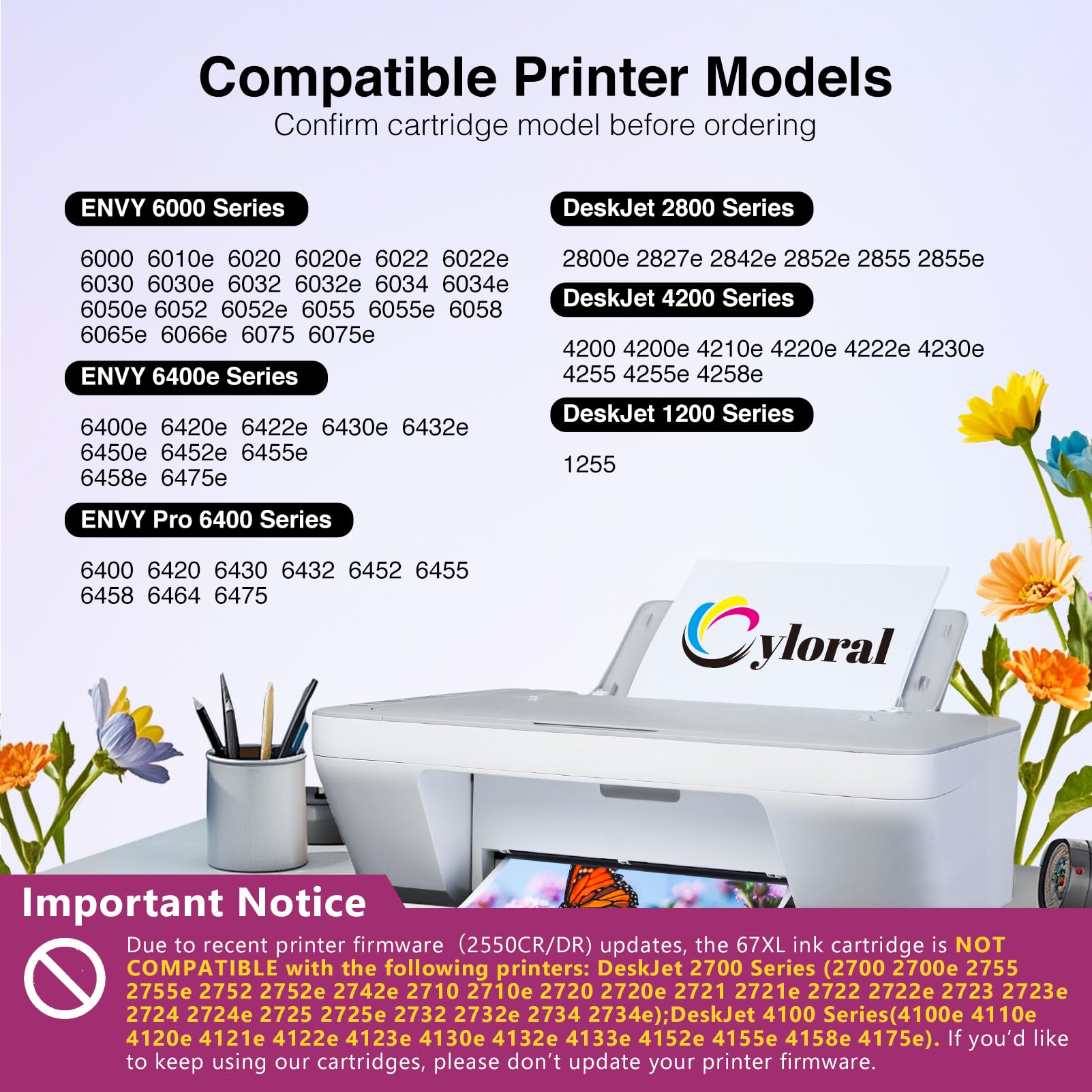 Cyloral 67XL Ink Cartridge Replacement for HP 67 XL Compatible with DeskJet 2800e 2827e 2855e 2852e 2842e 4200e 4252e 4255e 4227e Envy 6000 6400 Printer Remanufactured for HP Ink 67 Black