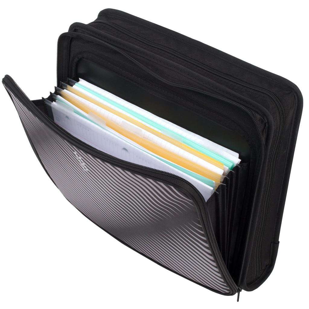 Five Star Zipper Binder, 2 Inch 3 Ring Binder, 6-Pocket Expanding File, Durable, Black (72536)