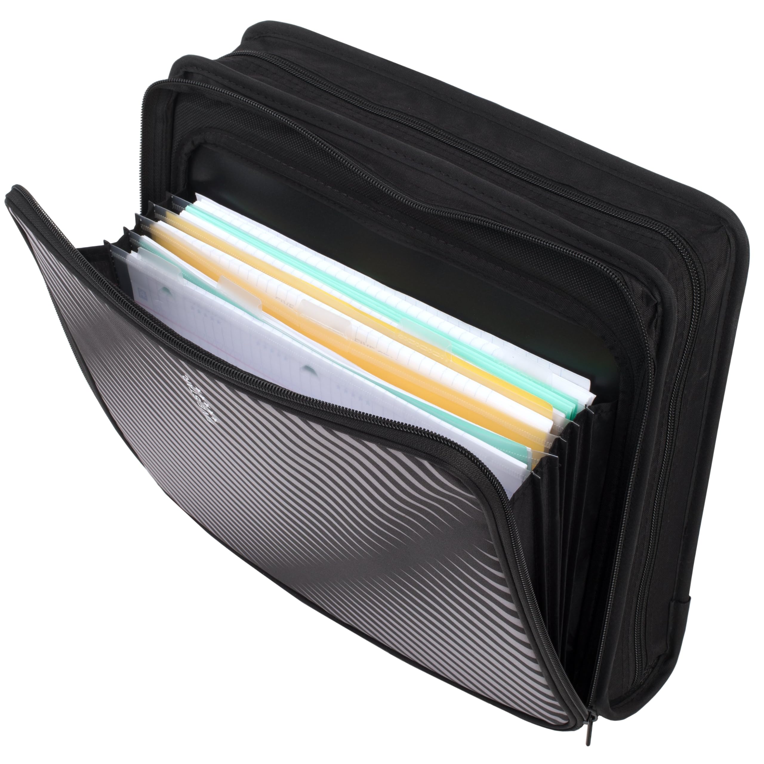 Five Star Zipper Binder, 2 Inch 3 Ring Binder, 6-Pocket Expanding File, Durable, Black (72536)