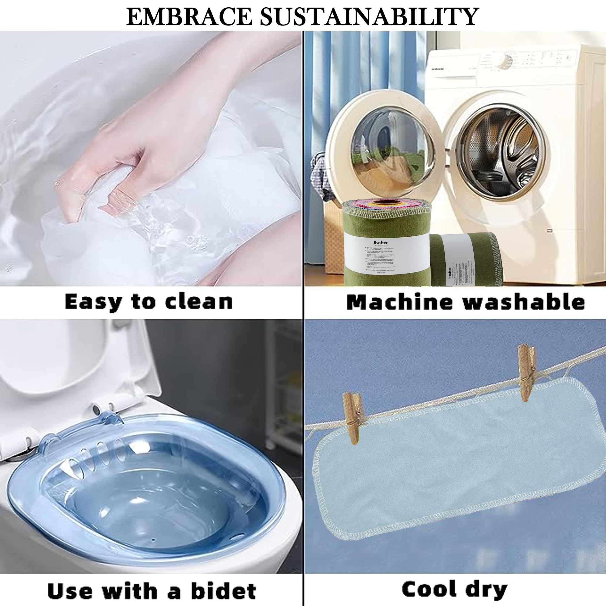 Bsofter Reusable Toilet Paper Rolls – 28 Pcs Reusable Toilet Paper Washable Toilet Tissue Camper RV Toilet Paper Paperless Tp Cloth Bidet Towels Reusable Baby Wipes Alternative