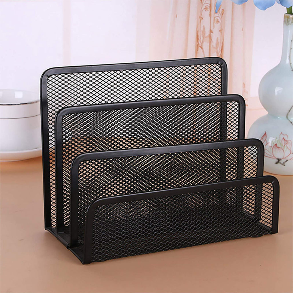 VANRA Small Letter Sorter Desktop File Holder Organizer Metal Mesh with 3 Vertical Upright Compartments (Black)