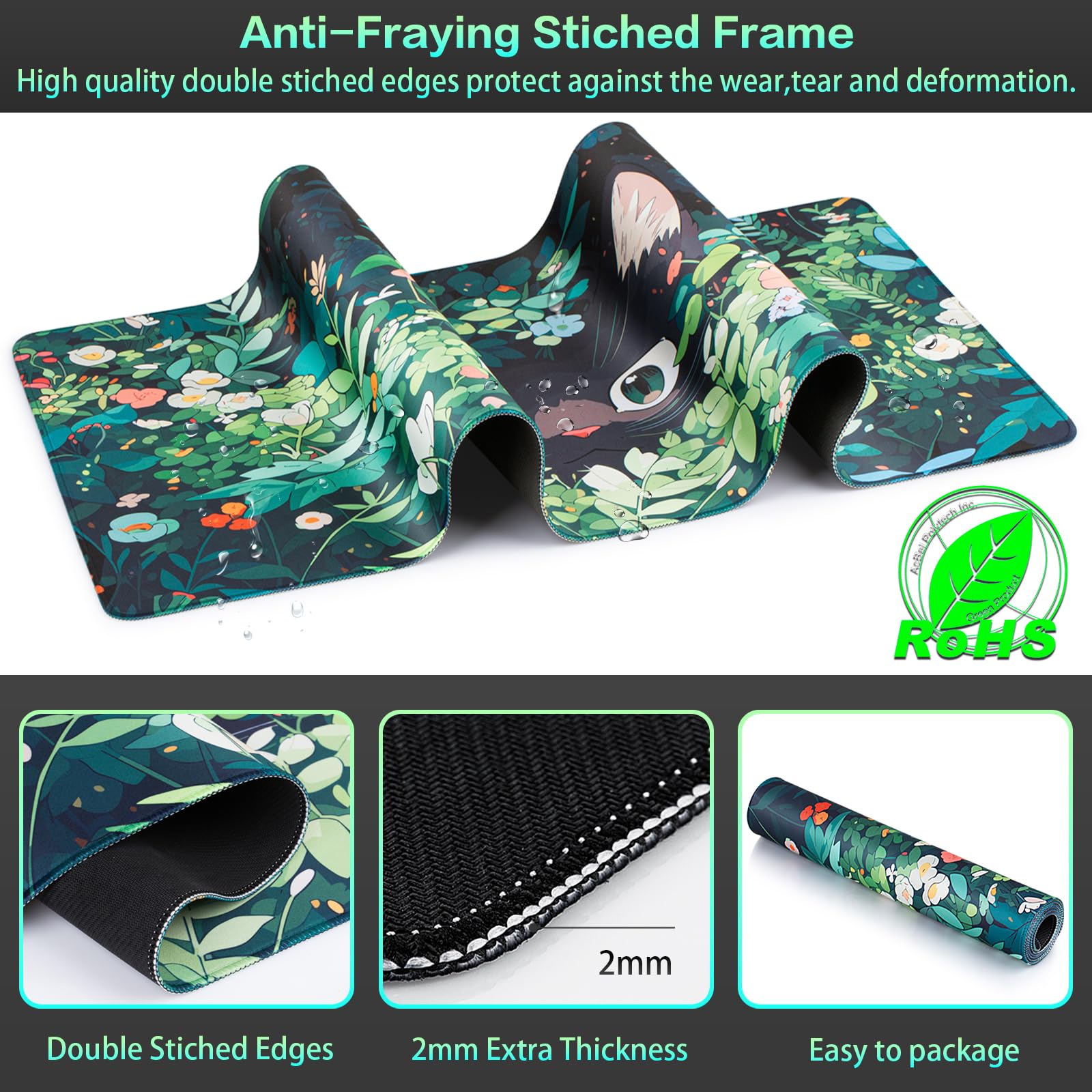 Anime Mouse pad, Canjoy 31.5x15.7inch Black Cats Kawaii Cute Mouse MatLarge Big Computer Keyboard Desk Pad with Non-Slip Rubber Base