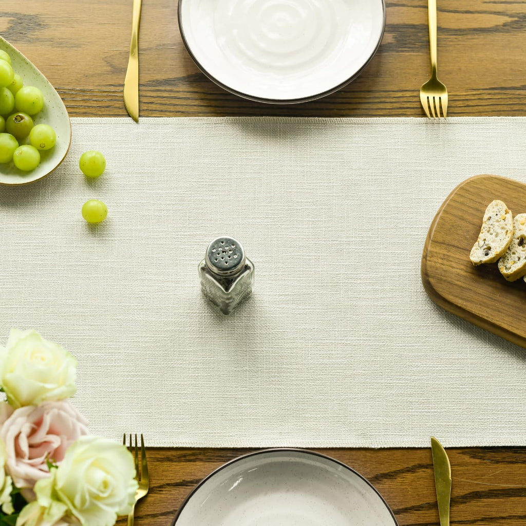 Artoid Mode Beige Tassel Table Runner, Boho Linen Blend Rustic Farmhouse Style Kitchen Table Decoration Holiday Wedding Party Dinning Decor 13x90 Inch