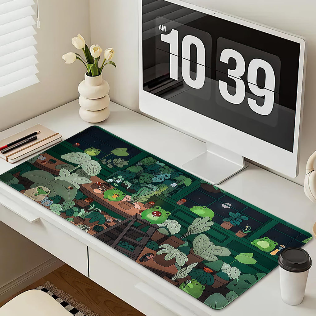 Green Mouse Pad, XXL Cute Anime Gaming Mouse Pad, 35x15.7x0.12 Inch Frog Desk Pad for Keyboard and Mouse, Large Kawaii Mousepad for Girls Women's Home Office Laptop PC Computer