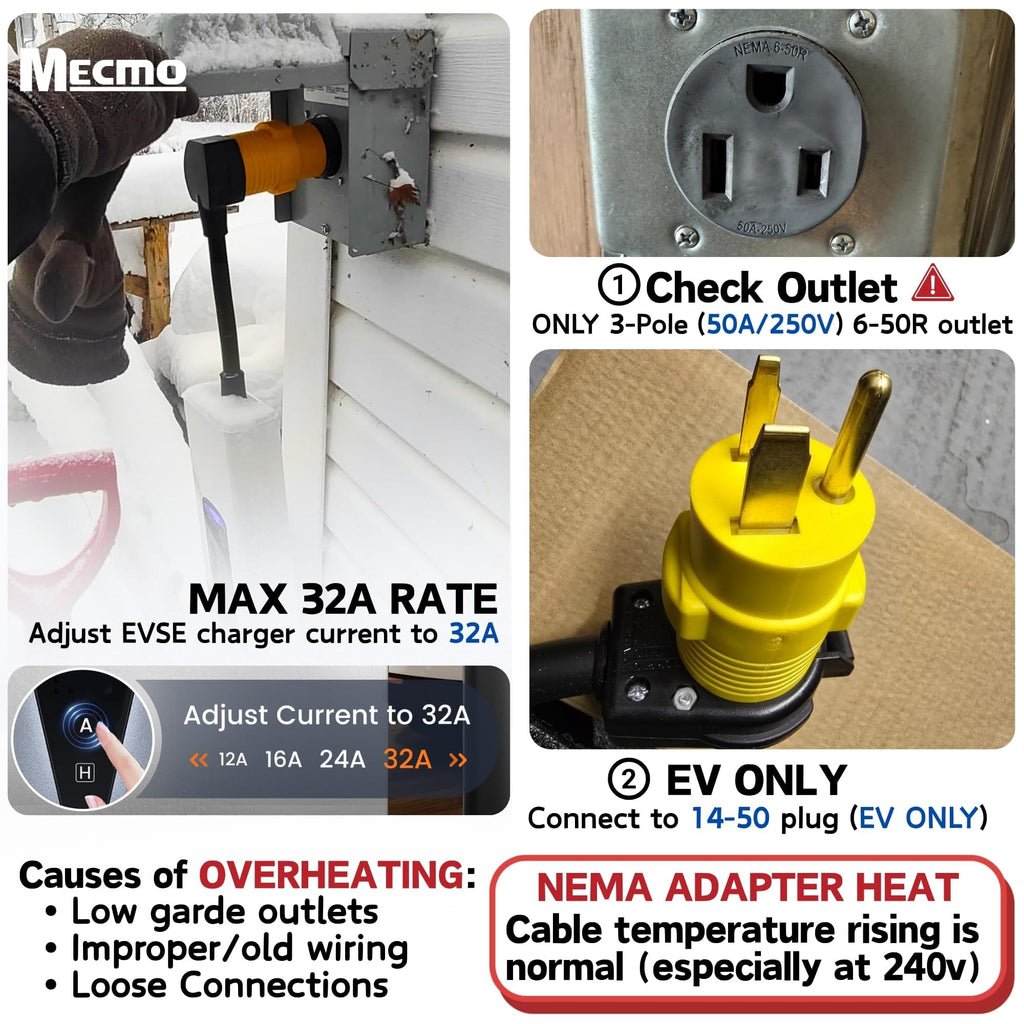 MECMO NEMA 6-50P to 14-50R EV Charger Adapter, 240V 50 Amp 3 Prong Welder Plug to 4 Prong EV Charging Connector, Portable Compact Adaptor Converts Welding Machine Inlet to 4-Prong 50A