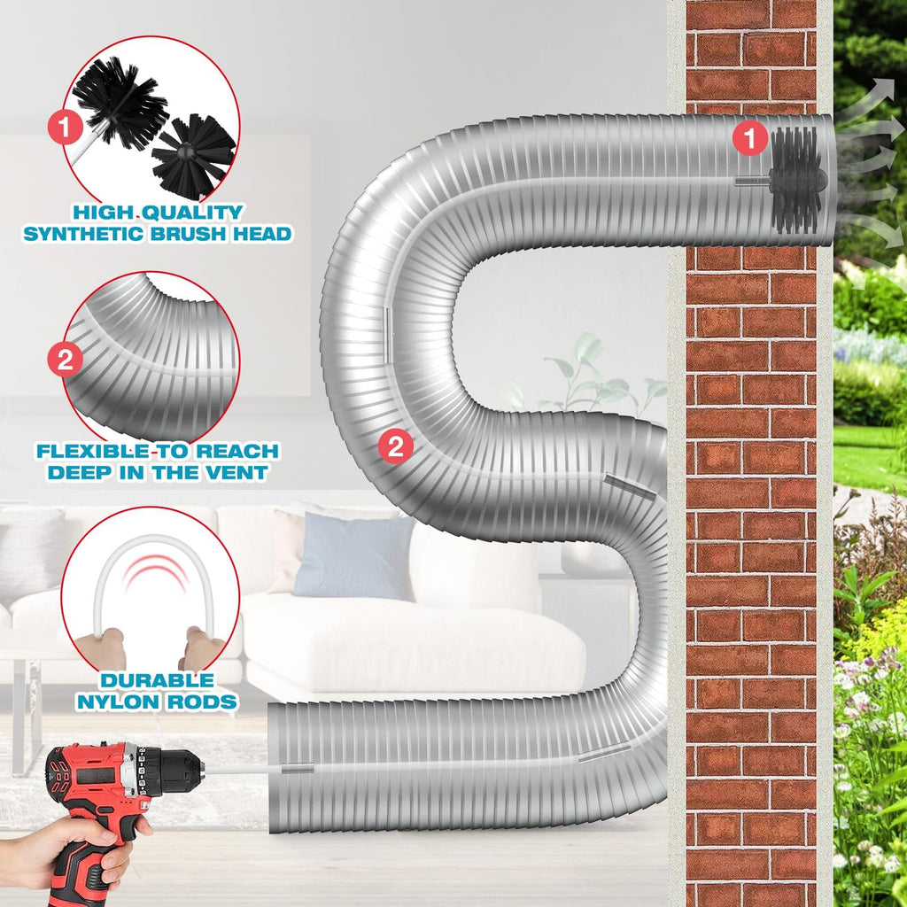 Sealegend 15 Feet Dryer Vent Cleaning Brush, Flexible Lint Brush with Drill Attachment, Upgraded Quick Snap Rods Extends Up to 15 Feet for Faster Cleaning