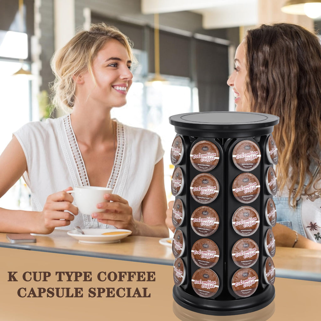JMBTLUS Coffee Pod Holder, Holds 40 K Cup Coffee Capsules, Large Capacity Round Organizer with 360-Degree Rotation, Black