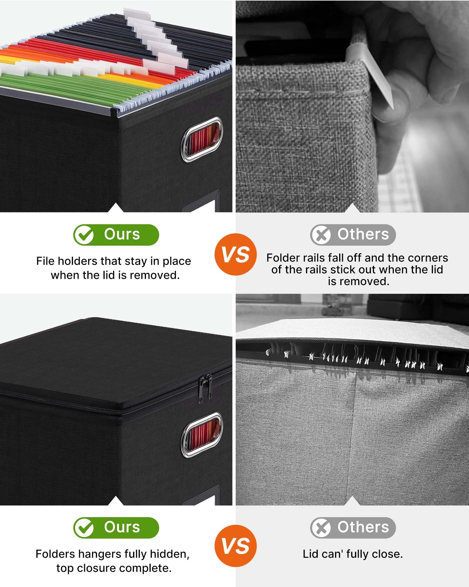 Oterri Zipper File Box with Lid, Legal/Letter Size Document Organizer with Mesh Pockets, Filing Box with Handle, Zippers Document Storage Box for Office/Home/School (1 Pcs, Large-Black)