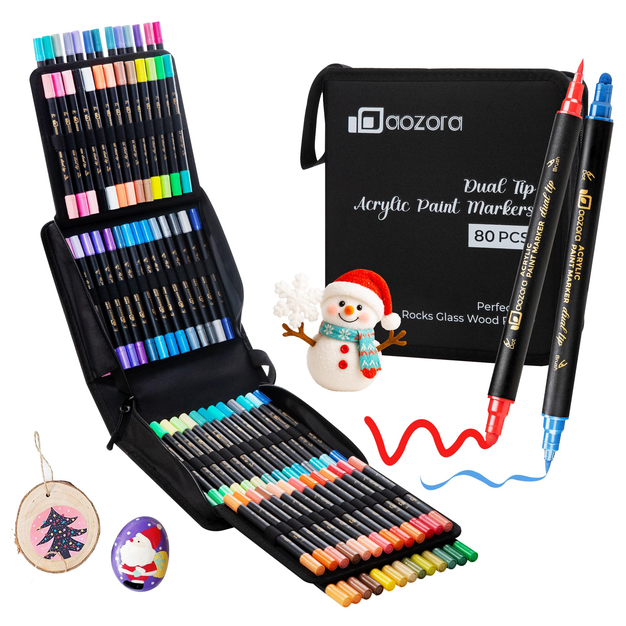 Acrylic Paint Markers 80 Colors Dual Tip with Dot Tip and Brush Tip Pens Acrylic Markers Set for Stone, Wood, Calligraphy, Canvas, Ceramic, Metal, Glass, Rock Painting, DIY Crafts Art Supplies Kit