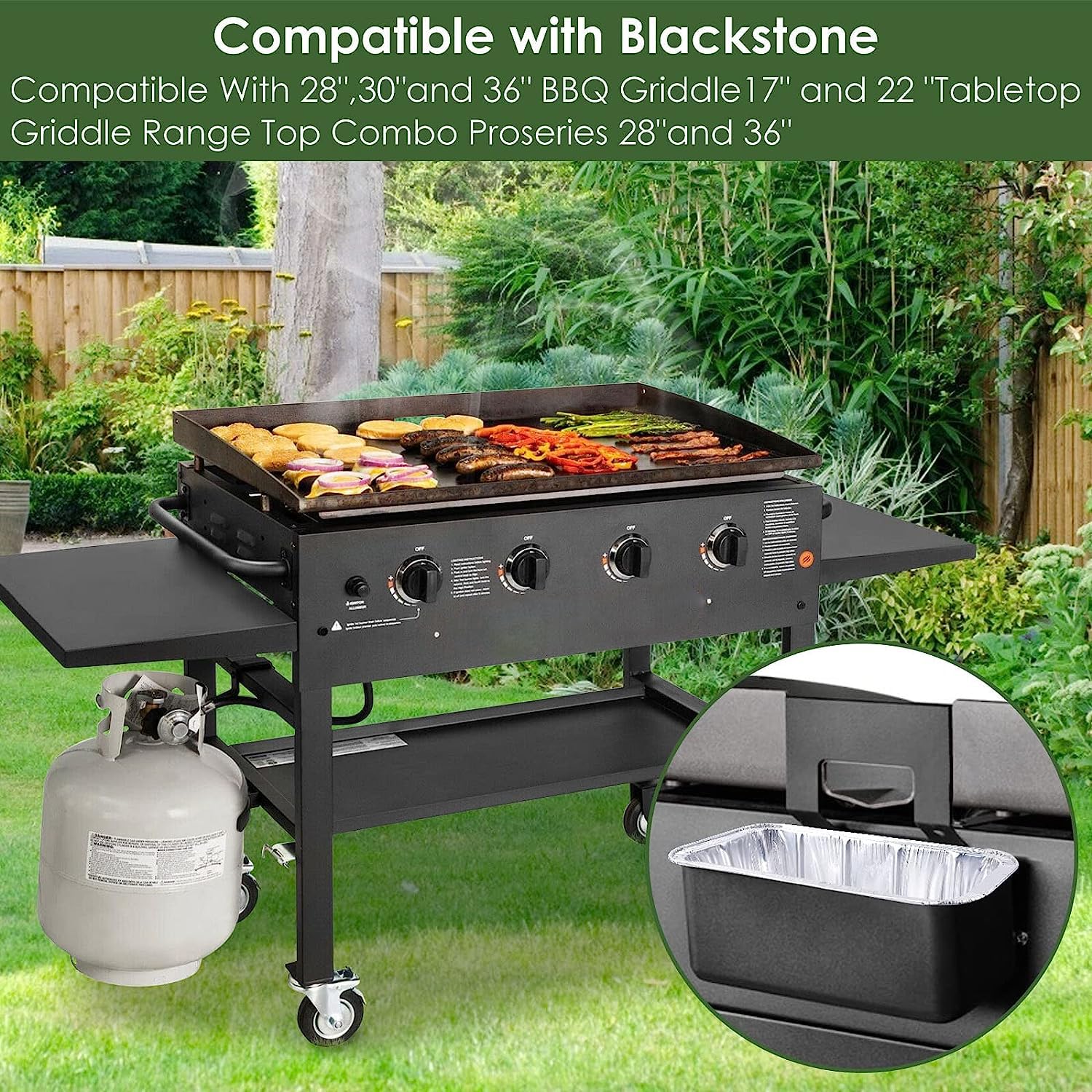 PACETAP 30 Pack Grease Drip Cup Liners for Blackstone 36, 30, 28, 22, 17 Inch, Grill Drip Pan, Griddle's Drip Tray, Griddle Oil Catcher, Disposable Foil Griddle Accessories for BBQ,Grilling,Oven (30)