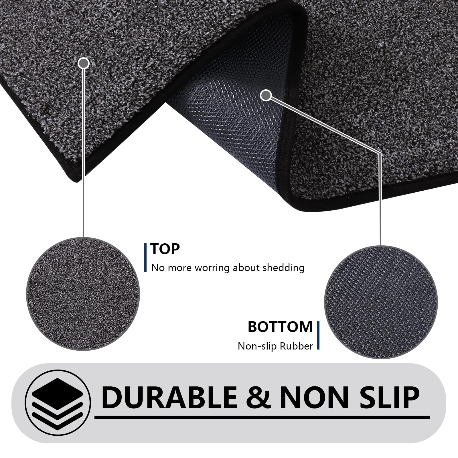 Kitinjoy Indoor Door Mat 20"x32", Dirt Resistant and Absorbent Non-Slip Rubber Backing Front Door Mat,Washable Low-Profile Doormat Entrance Mat for Entryway, Black