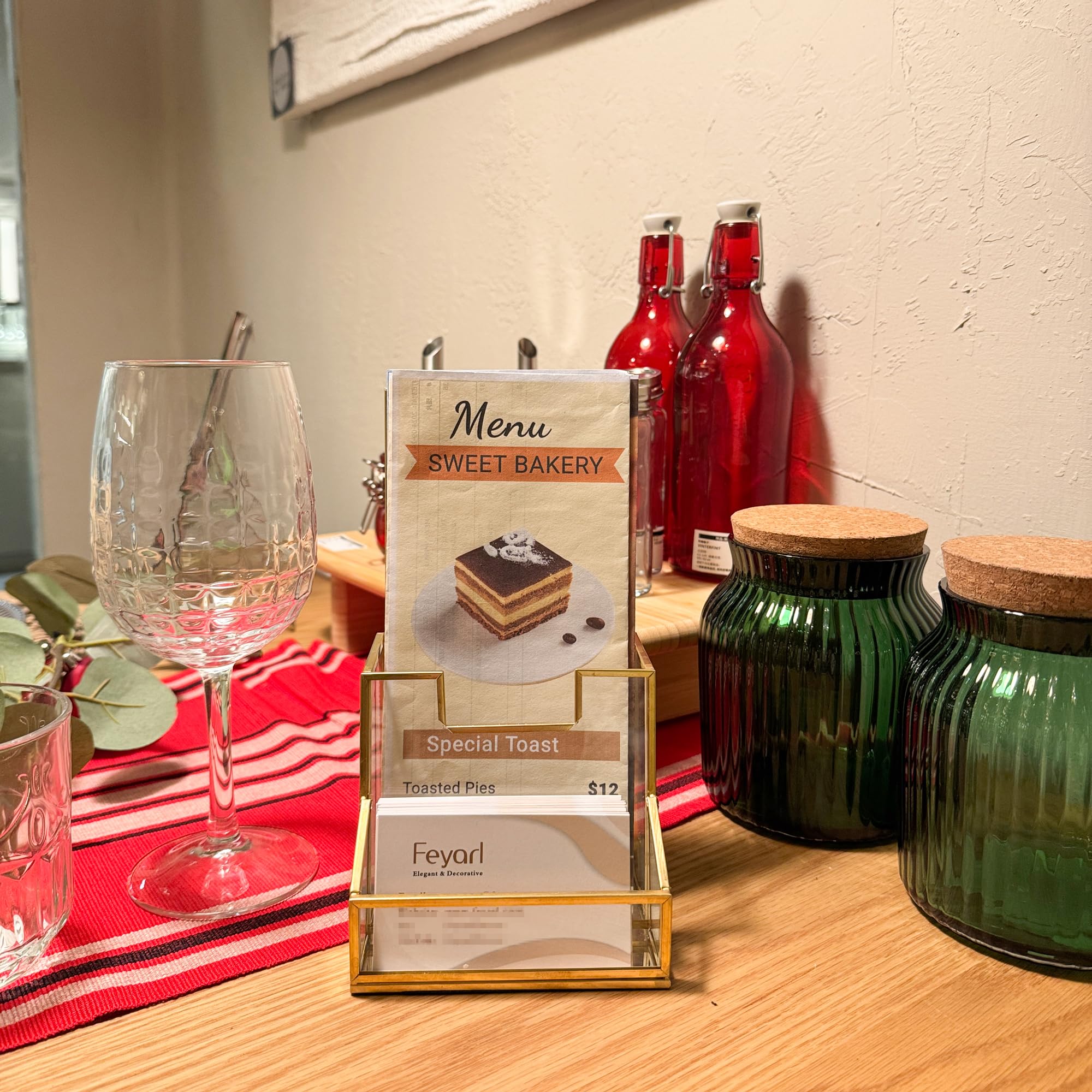 Feyarl Gold Glass Brochure Holder Pamphlets Cards Literature Holder Flyer for 4" Trifold Holder Glass Display Stand with Business Card Holder for Brochures Magazines Literatures Display