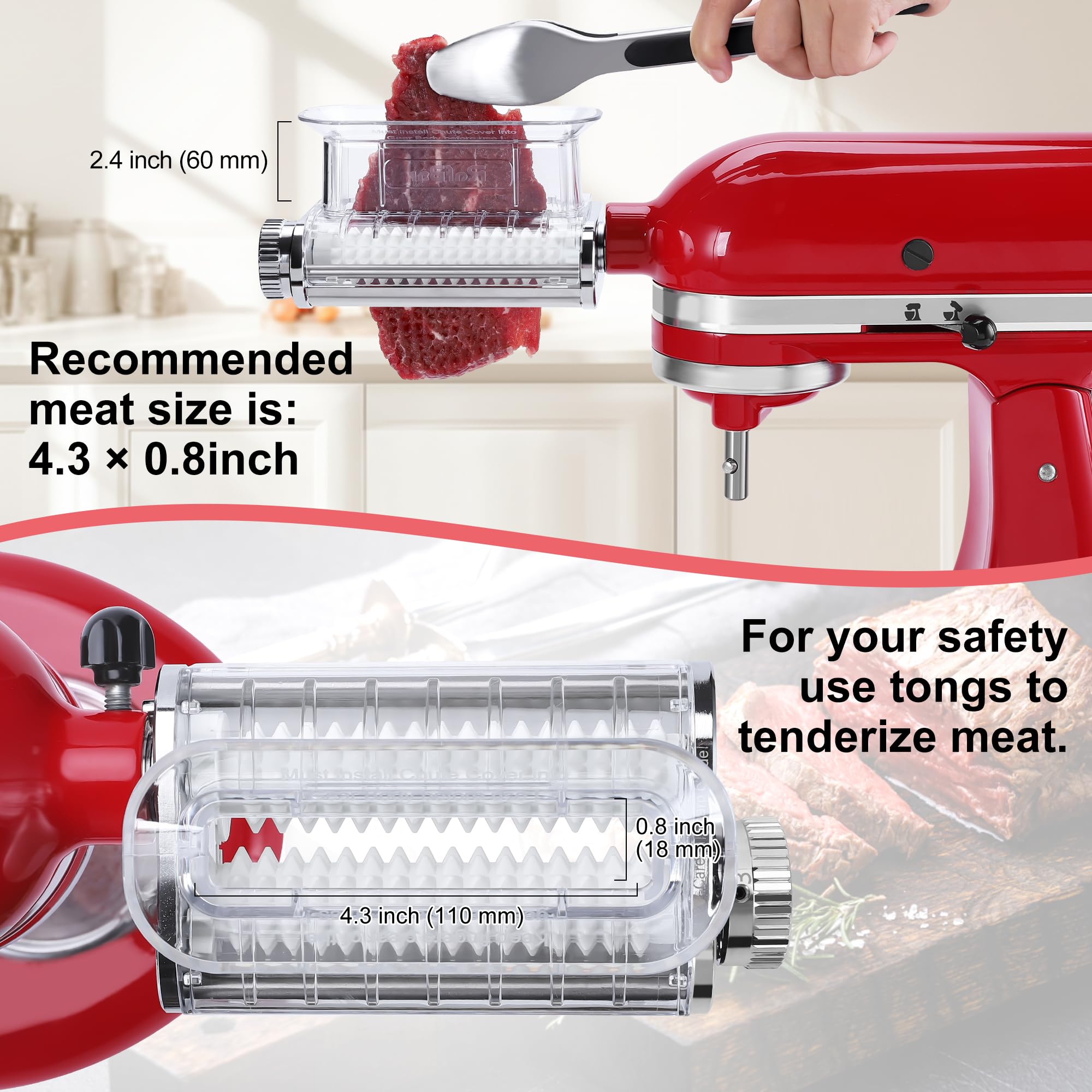 Meat Tenderizer Attachment for KitchenAid Stand Mixers, 3 Adjustable Thickness, Meat Tenderizer Machine, Meat Cuber Accessories, Dishwasher Safe