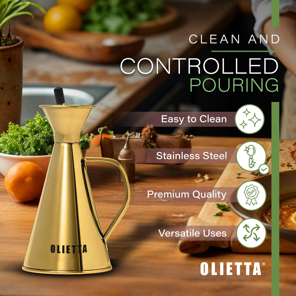 Olietta Oil Dispenser Stainless Steel Non Drip Leak Proof No Mess Olive Oil & Vinegar Pourer & Kitchen Drizzler Bottle 500ML 0.5 Litre Great for Pouring & Drizzling Easy to Clean & Leakproof