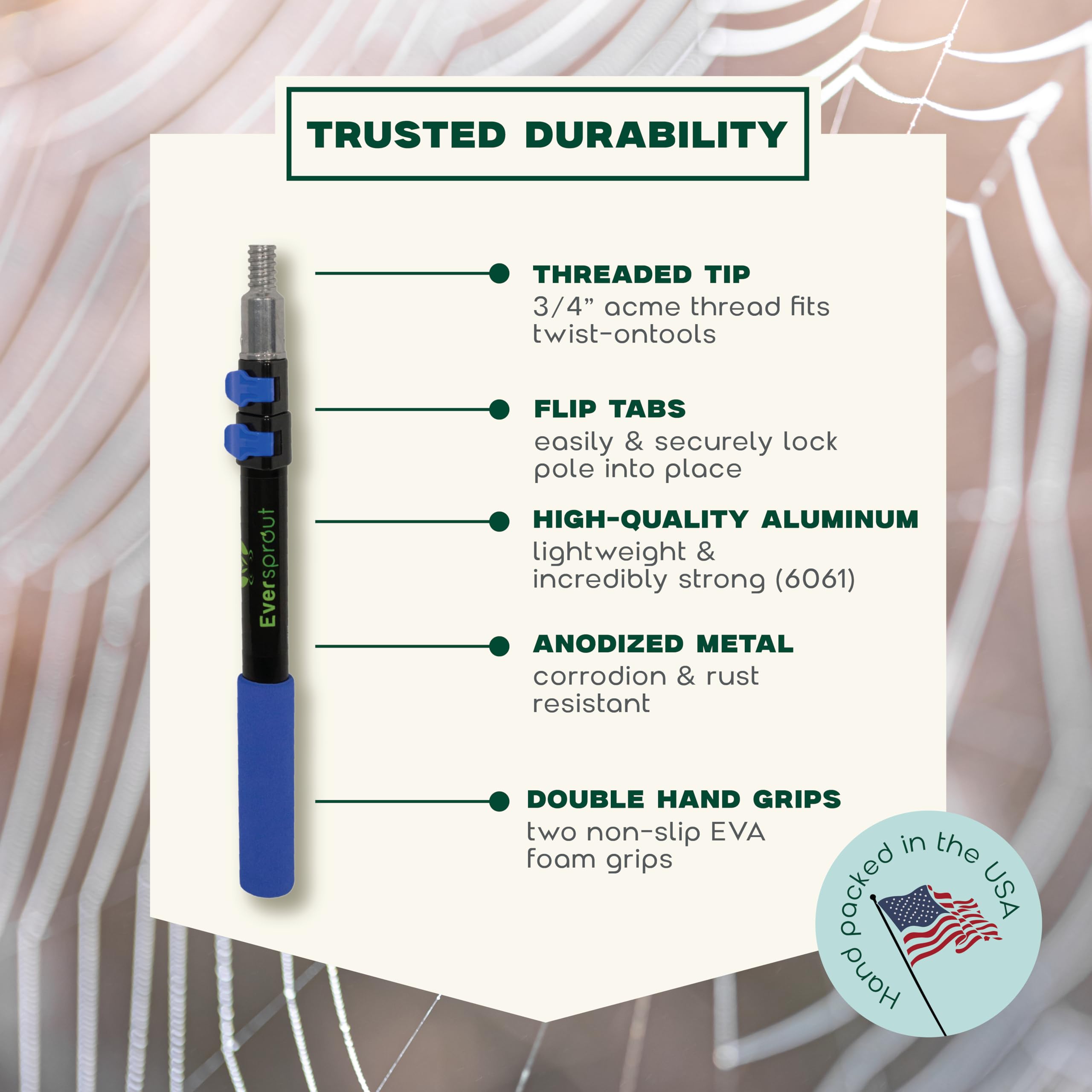 EVERSPROUT Twist-On Cobweb Duster | Hand-Packaged to Protect Bristles | Indoor & Outdoor use Brush Attachment | Fits Standard Threaded Poles | (Pole not Included) (Soft Bristles)