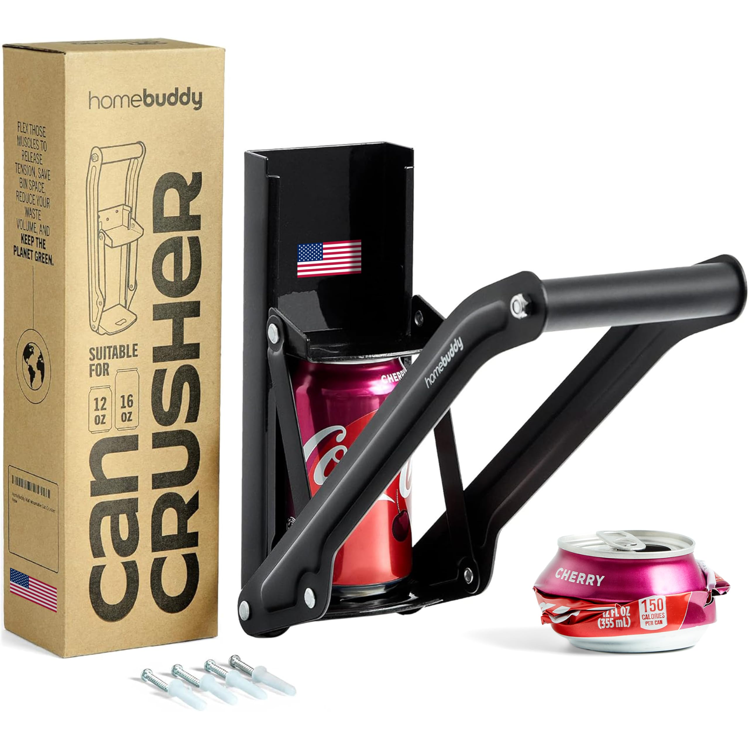 HomeBuddy Can Crusher for Recycling - 12 Oz. and 16 Oz. Can Crusher Wall Mounted for Aluminum Can Crusher, Soda Can Smasher for Recycling, Beer Can Crusher for Recycling Can - Mounting Rivets Included