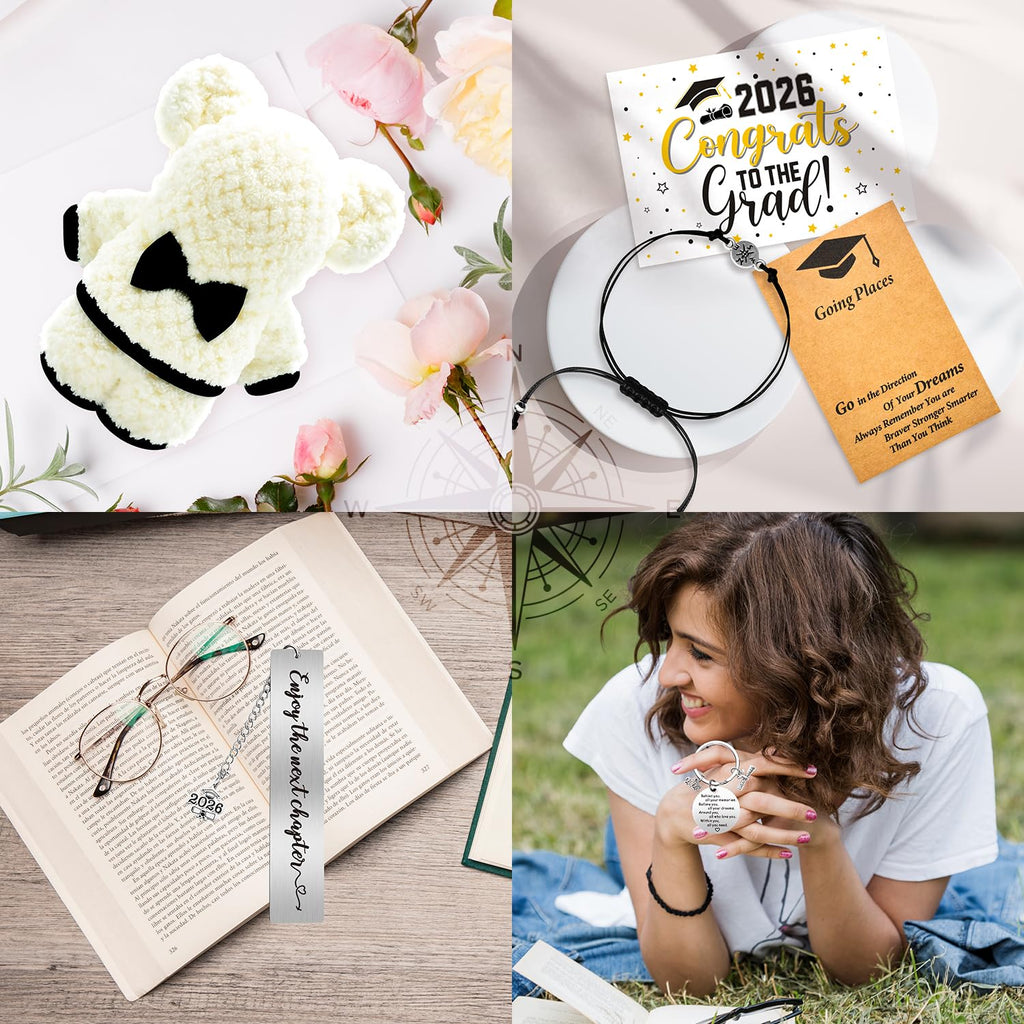 10 Pieces 2026 Graduation Gift Box Set, Class of 2026 Graduation Gift Basket with 20 Oz Tumbler, Socks, Bear Towel, Journal Notebook, Pen, Bookmark, Bracelet for High School College Gifts