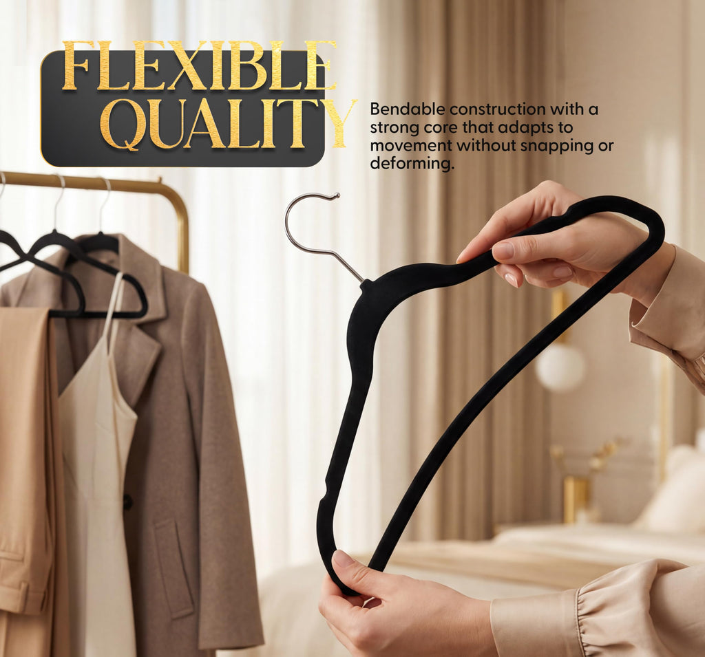 Beddora Black Velvet Hangers 50 Pack,Heavy Duty Coat Hanger for Closet - Felt Hangers for Space Saving Clothes Hanger - Pant Hanger for Shirts, Jackets,Dresses,Suit