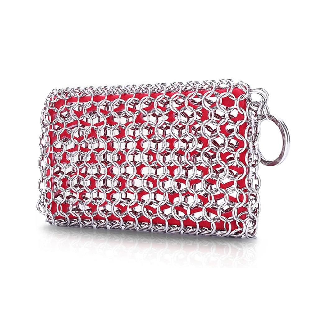 Outset Chain Mail Cast Iron Cleaner and Scrubber Tool with Silicone Support Pad