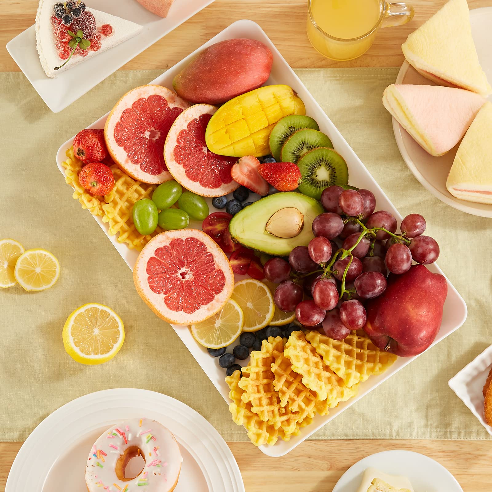 Lifewit Plastic Serving Tray, Serving Platters for Party, BPA Free Reusable Food Tray for Snacks, Food, Cookies, Set of 3, 14.45" x 9.45"