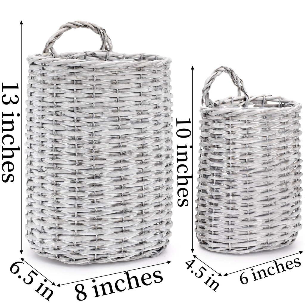 Coloch Set of 2 Wall Hanging Wicker Basket, Farmhouse Garden Hanging Planter Decorative Front Door Hanger Woven Rattan Flower Basket for Wall, Door, Living Room, Patio, 2 Sizes
