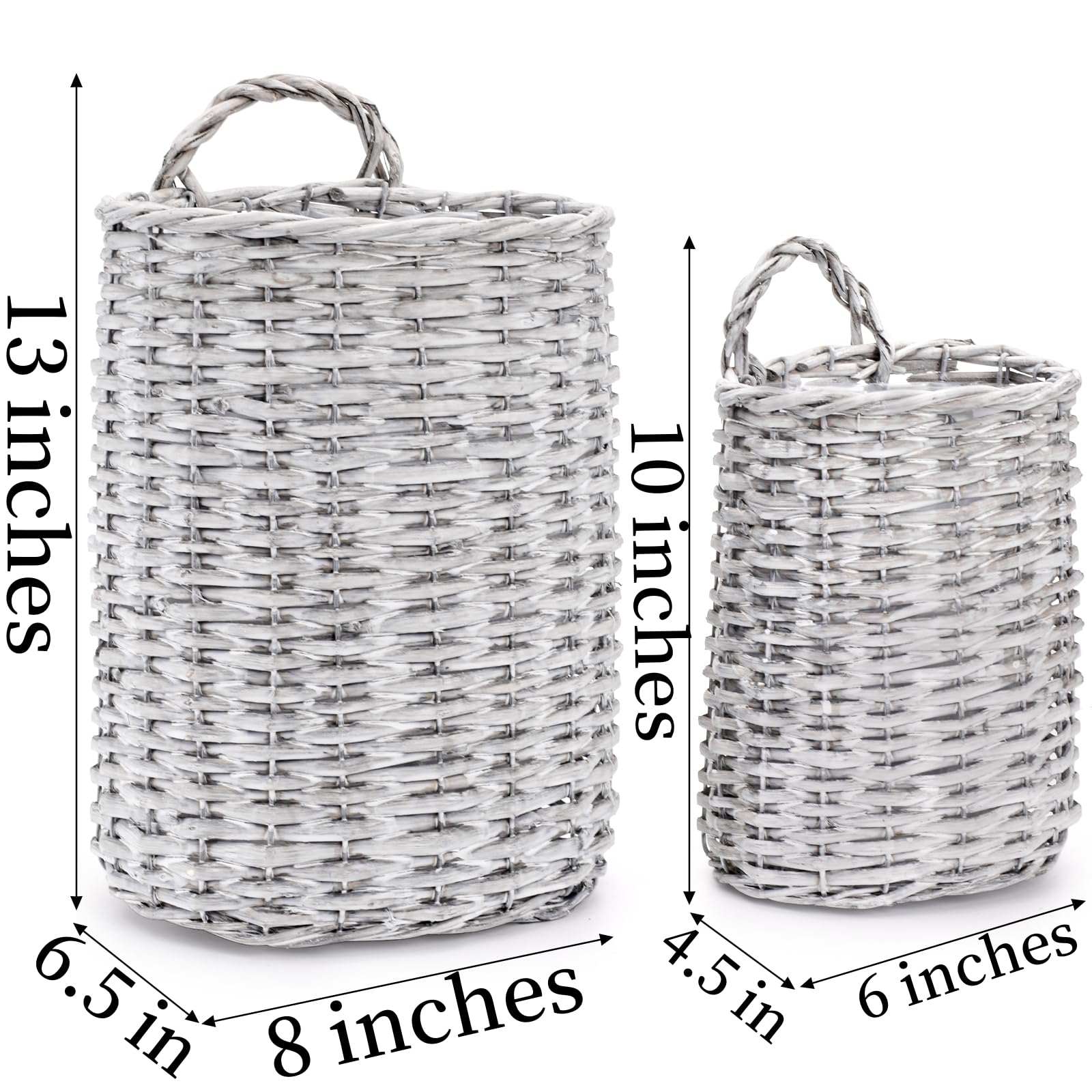 Coloch Set of 2 Wall Hanging Wicker Basket, Farmhouse Garden Hanging Planter Decorative Front Door Hanger Woven Rattan Flower Basket for Wall, Door, Living Room, Patio, 2 Sizes