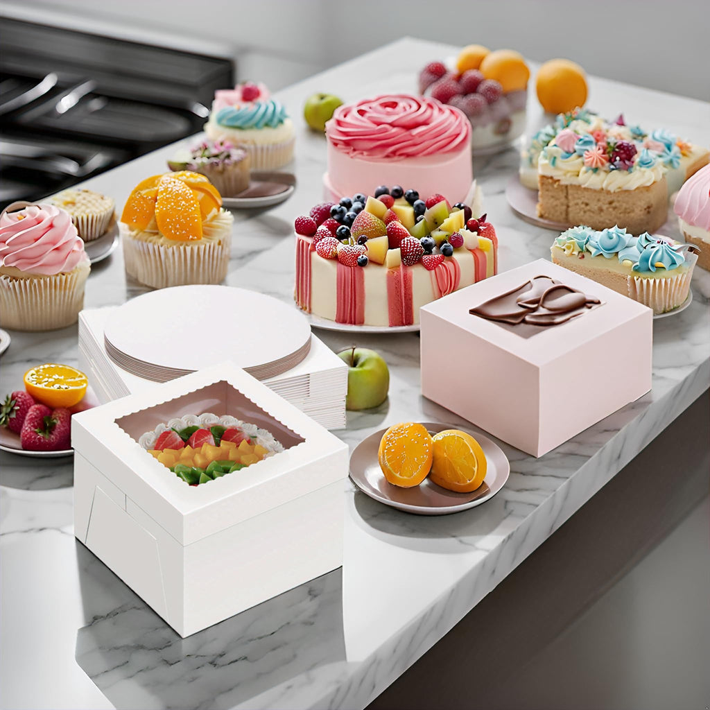 Packpal 20Pack 12x12x6 Cake Boxes with Boards, 10Pcs Cake Boxes & 10Pcs Cake Boards, Sturdy White Packaging for Transporting & Displaying Cakes, Desserts, and Mothers day